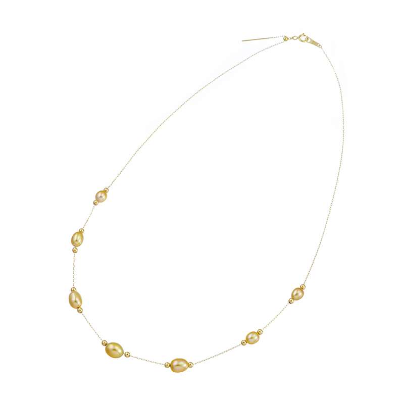 K18YGカラミアン産白蝶ケシパールナチュラルゴールデンデザインネックレス