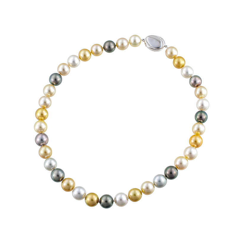 SV ナチュラルマルチカラー 白蝶真珠 ＆ 黒蝶真珠(オーロラシンフォニー) ネックレス P 約11