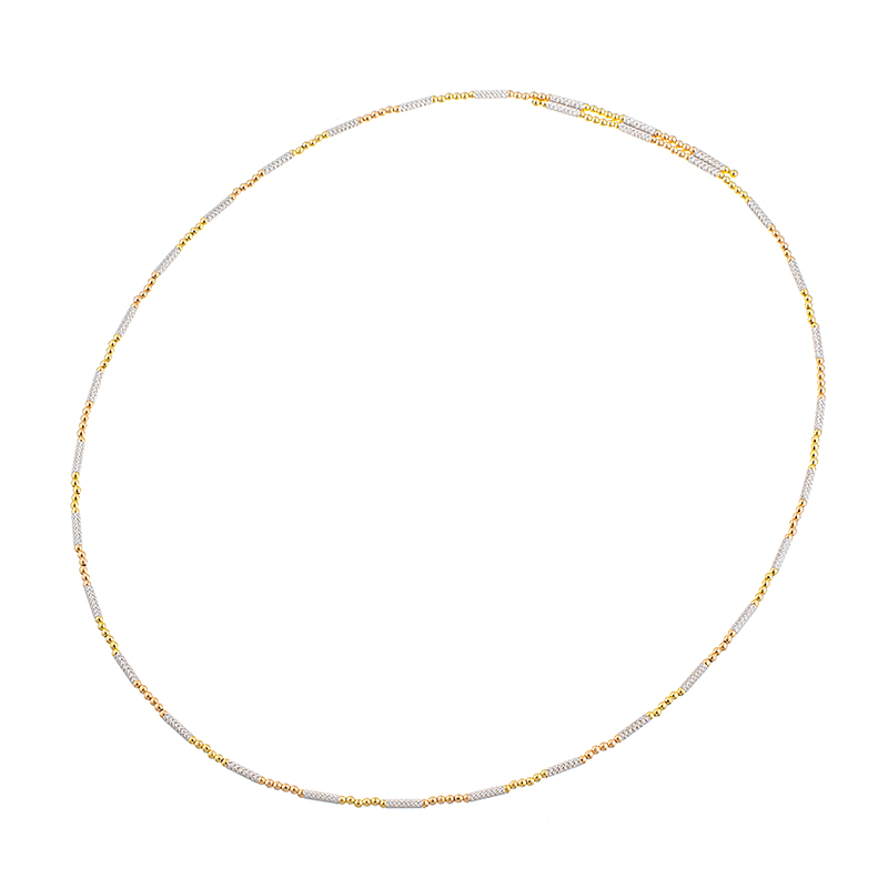 K18YG(ロジウム)YGPGクロスカット&ミラーボールスリーカラーマグネットチェーンネックレス