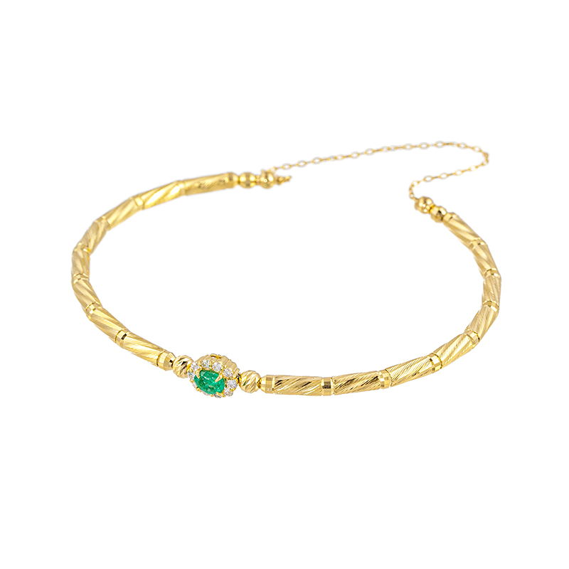 K18YGエメラルドダイヤフリーバングルEM約0.10ctD約0.11ct総重量約2.3g