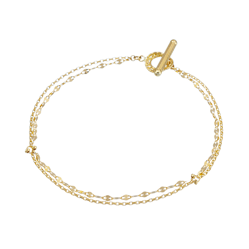 K18YG ペタル＆グラッシー Tバーエンド ブレスレット 長さ 約18cm 幅 約2.6mm 重量