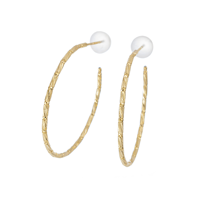 K18YG シャインカット フープピアス 縦：約30.0mm 横：約1.4mm 総重量：約1.0g