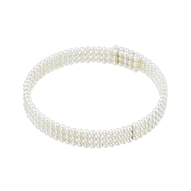 SV 有核淡水真珠 3連チョーカーネックレス P 約5.0mm 約34.5cm