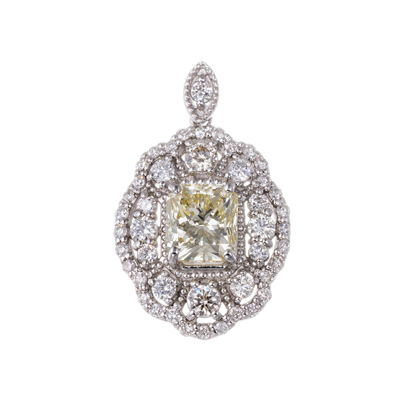 PT950 ライトイエローダイヤモンド ＆ ダイヤ ペンダントトップ YD 1.012ct(SI1)