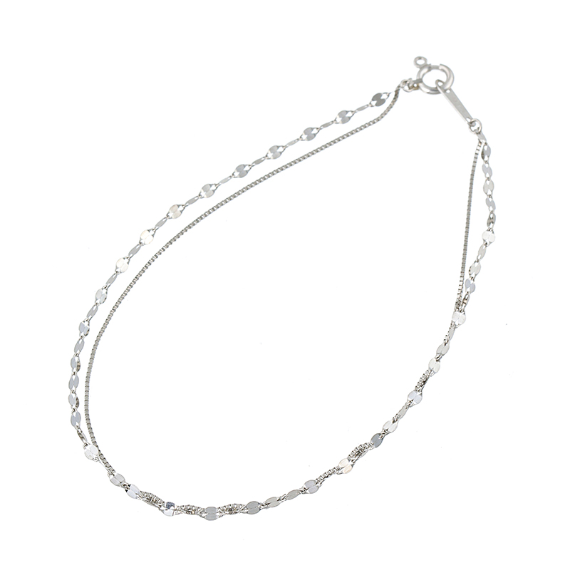 純プラチナ ベネチアン & ペタルチェーン 2連ブレスレット 長さ 約18cm 幅 約2.1mm 重