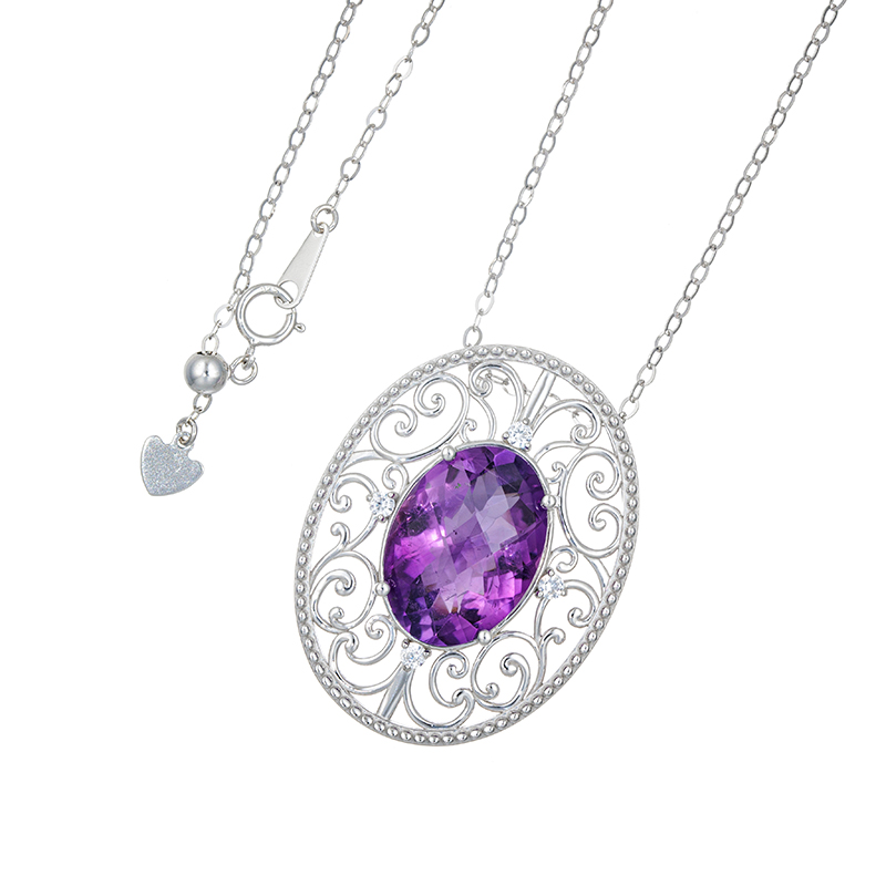 パラジウムシルバー950 アメシスト 天然ホワイトジルコン ネックレス AM 約10.00ct ZI