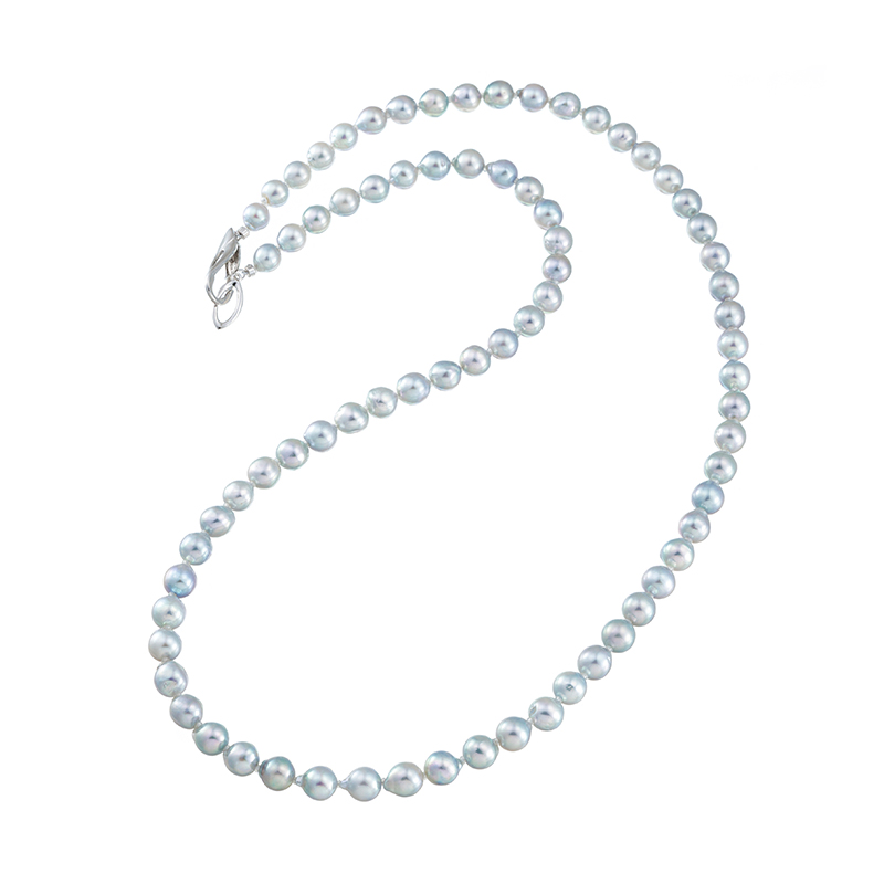 SV 宇和島産 越物 アコヤ真珠 ナチュラルカラー デザインロングネックレス P 約7.0mm 約7