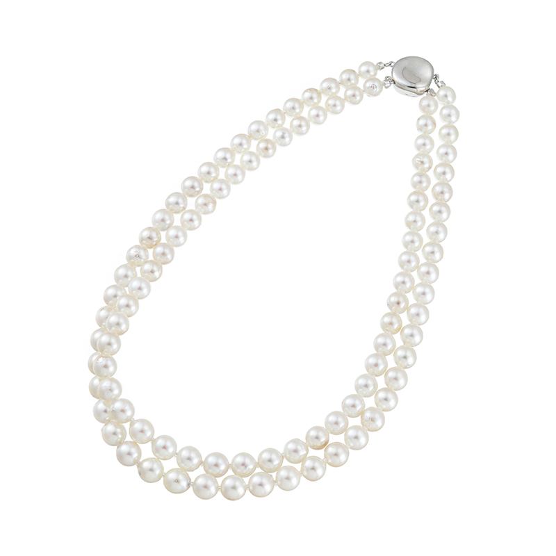 SV テリVeryGood 宇和島産 越物 アコヤ真珠 無調色 2連ネックレス P 約7.0mm 約