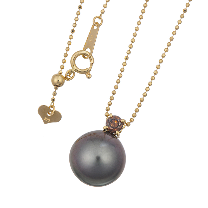 K18YG 黒蝶真珠 ブラウンダイヤ ネックレス P 約12.0mm BRD 約0.20ct