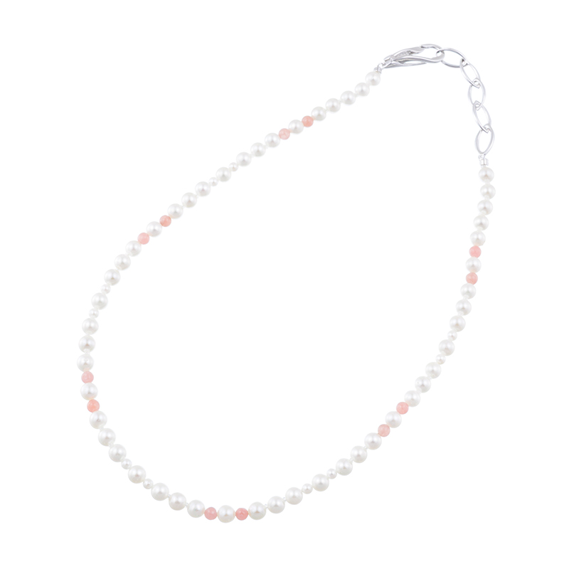 SV 越物 アコヤ真珠 無調色 ロードクロサイト 春ふわ デザインネックレス P 約3.5-5.0m