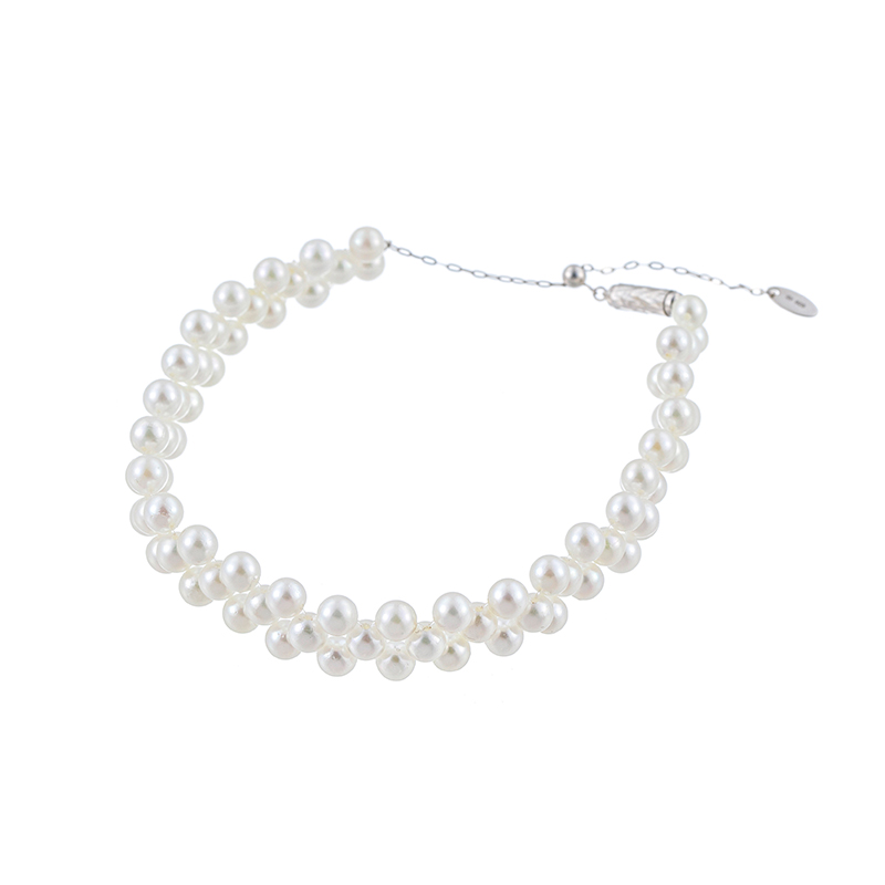 SV 越物 アコヤ真珠 無調色 レースデザイン ブレスレット P 約4.0mm 約22cm