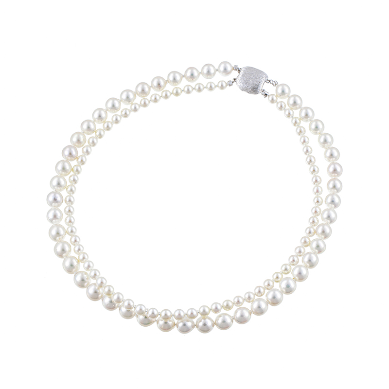 SV テリVeryGood 越物 アコヤ真珠 無調色 2連ネックレス P 約8.0mm P 約5.0