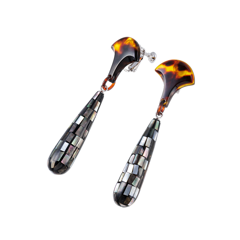 SV 本べっ甲 黒蝶貝 イヤリング