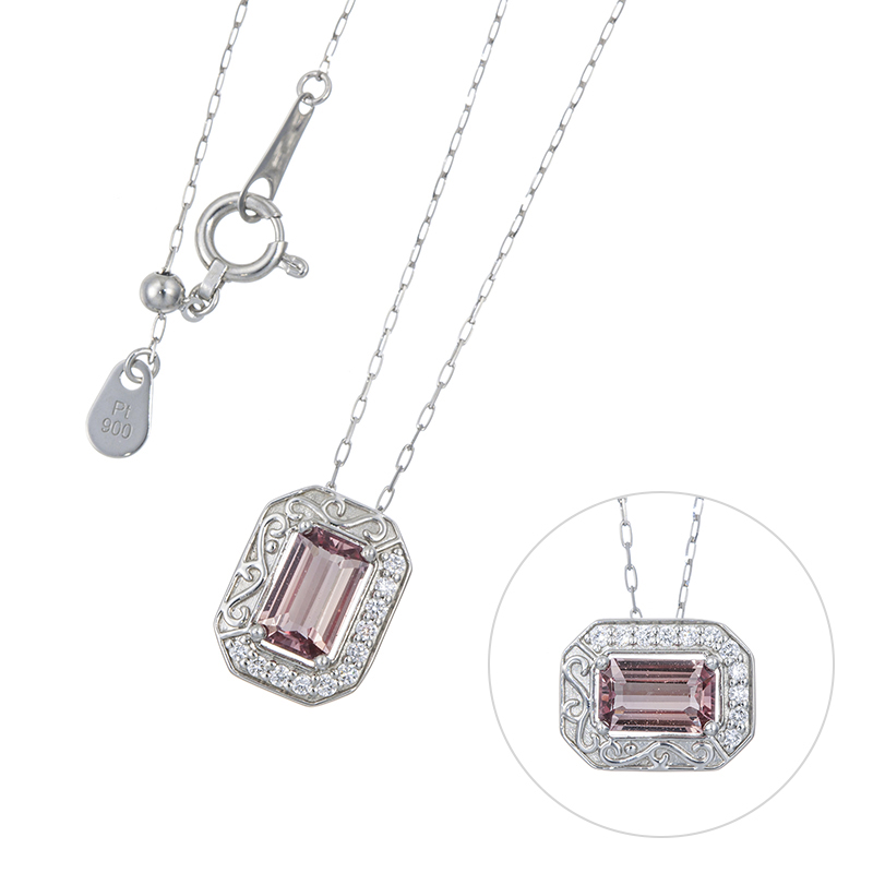 PT950/PT900 マダガスカル産 ブラウニッシュピンクサファイア ダイヤ ネックレス PS 0