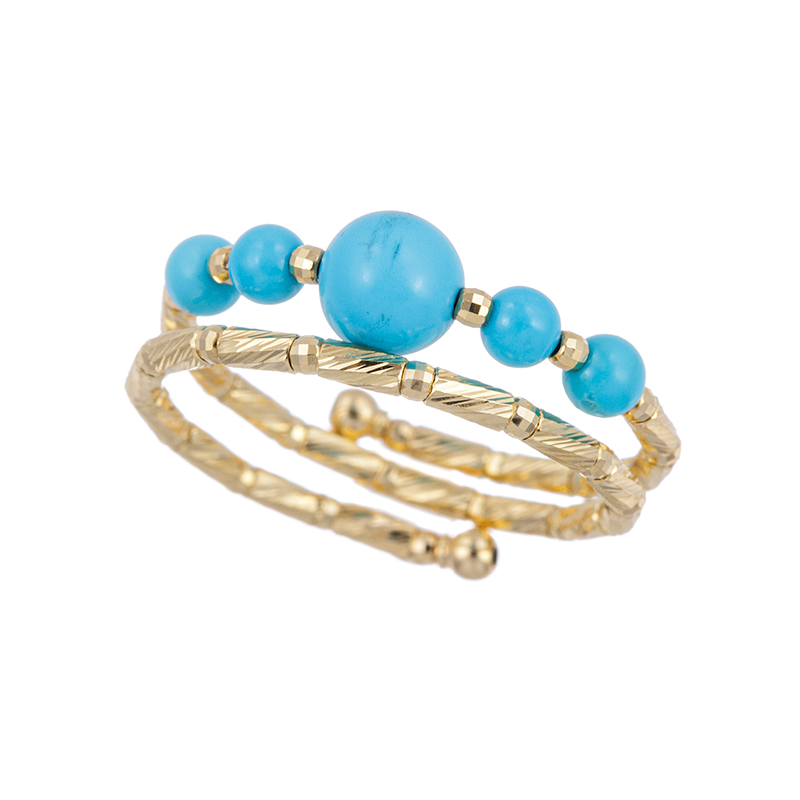 K18YG スリーピングビューティーターコイズ(スタビライズ) ＆ シャインカット フリーリング 幅