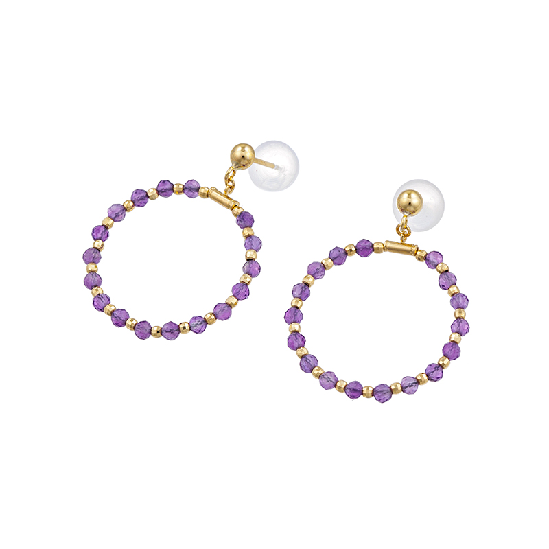 K18YG アメシスト サークルピアス 縦：約26.0mm 横：約20.0mm 総重量：約0.9g 