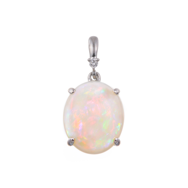 PT950 ホワイトオパール ダイヤ ペンダントトップ OP 2.78ct D 0.01ct