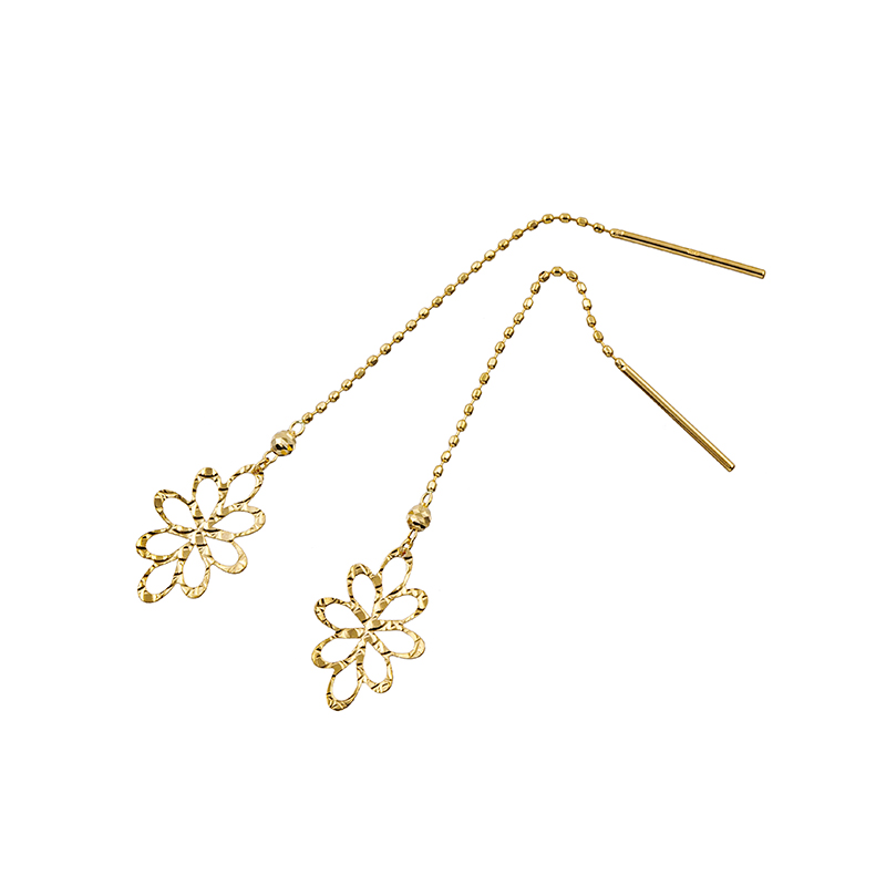 K18YG  ランダムカット リーフ ピアス 縦 約48.0mm 幅 約9.0mm 重量 約0.6g