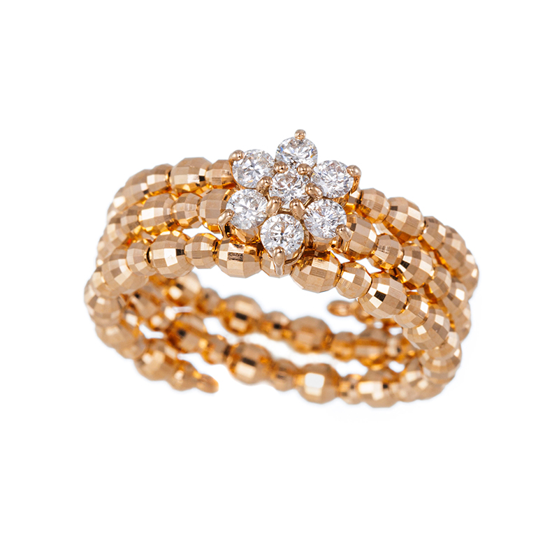 K18PG ダイヤモンド フラワーラグジェ フリーリング D 約0.30ct 幅：約4.3-7.8m