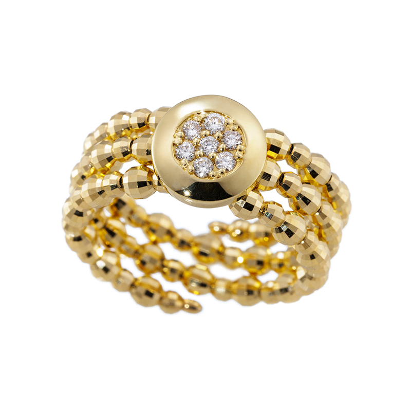 K18YG ダイヤモンド ラウンドモチーフラグジェ フリーリング D 約0.10ct 幅：約4.3-