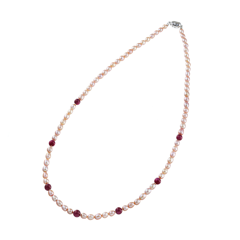 SV 淡水真珠 コランダム ネックレス P 約5.0mm  RB/SA 約20.00ct