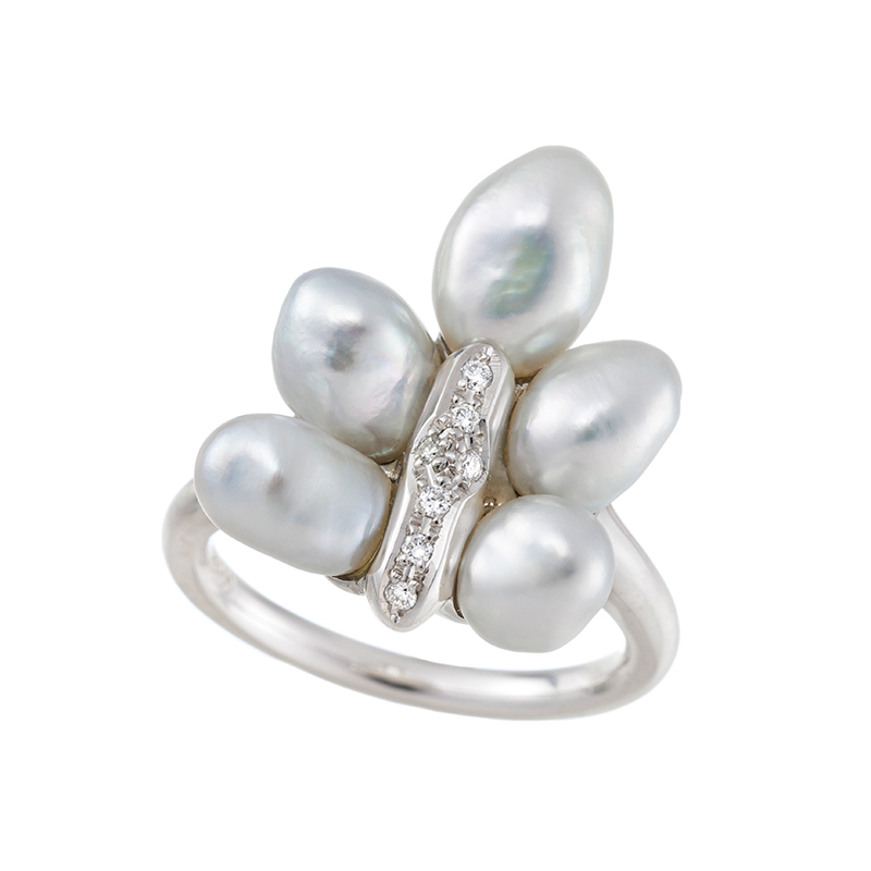 PT900 テリExcellent 白蝶ケシパール ナチュラルカラー ダイヤ リング P 約6.0m