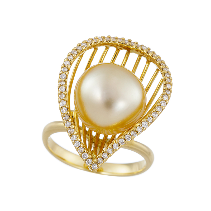 K18YG テリExcellent 白蝶ケシパール ナチュラルゴールデン ダイヤ リング P 約11