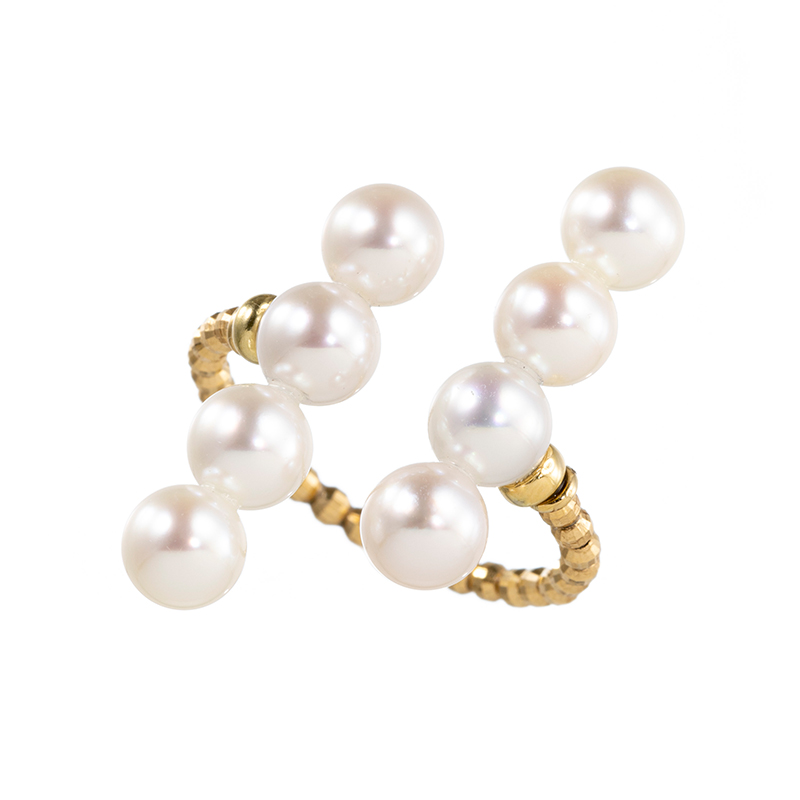 K18YG 越物 アコヤ真珠 無調色 ダブルパールライン フリーリング P 約5.0mm 11～16