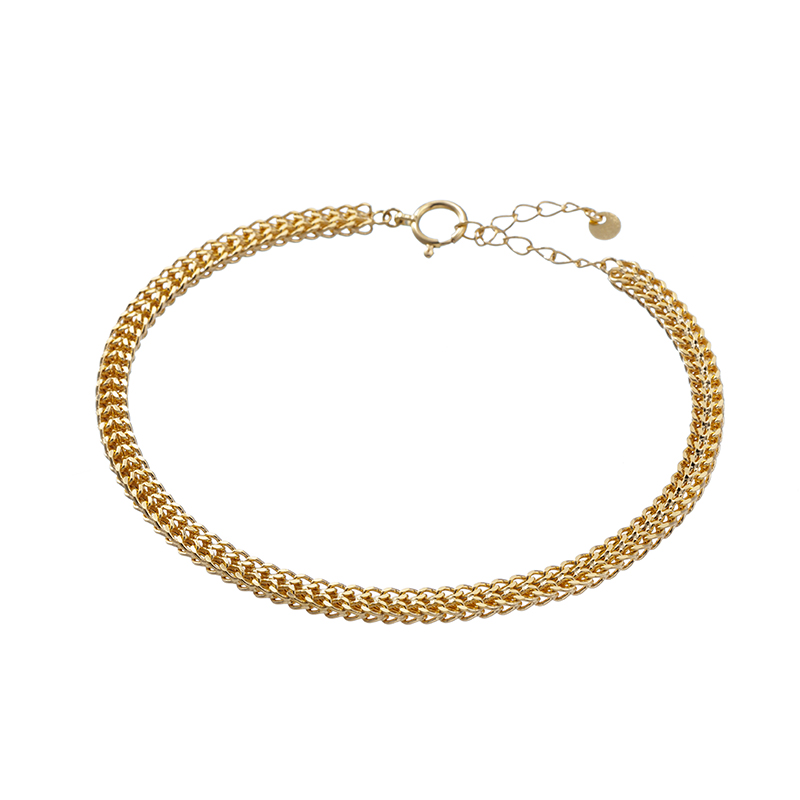 K18YG ワイドブロックチェーン ブレスレット 長さ：約19cm 幅：約3.3mm 重量：約6.0