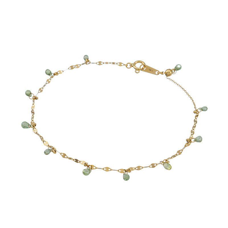 K18YG グリーンサファイア ブリオレットカット ペタルチェーン ブレスレット GS 約1.60c