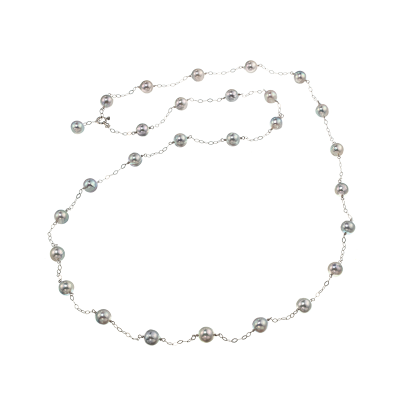 PT850 ナチュラルブルーカラー アコヤ真珠 カーロ ステーションネックレス P 約6.0mm 全