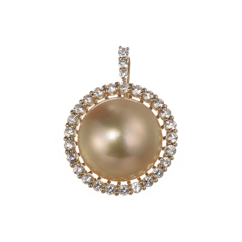 SV ナチュラルゴールデンカラー 白蝶真珠 ホワイトトパーズ ペンダントトップ P 約11.0mm 