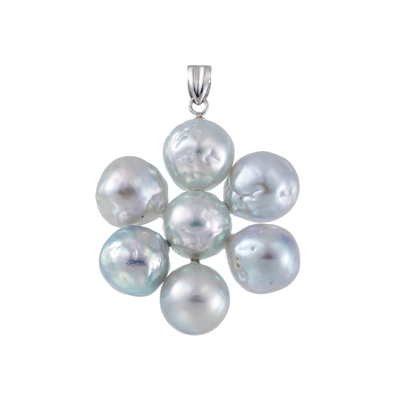 PT900 アコヤ真珠 ナチュラルマルチカラー バロック フラワー ペンダントトップ P 約8.5-