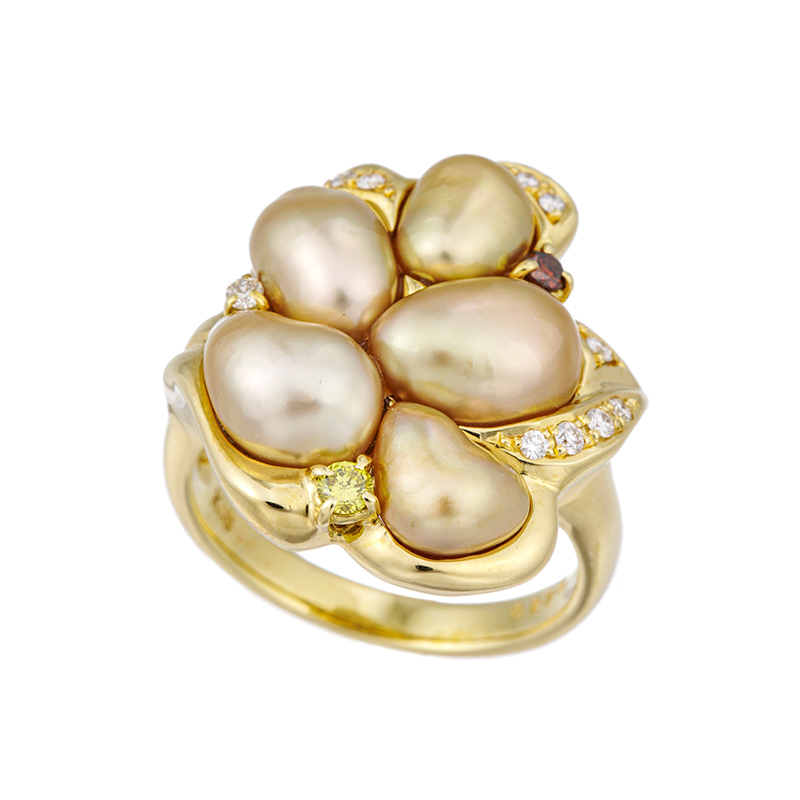 K18YG テリExcellent 白蝶ケシパール ナチュラルゴールデン ダイヤ & イエローダイヤ