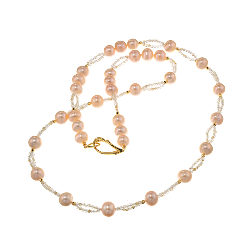 SV 淡水真珠 ナチュラルオレンジカラー ルチルクォーツ デザインロングネックレス P 約9.0-1