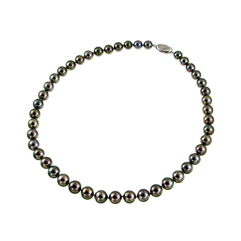 SV ナチュラルグリーンカラー 黒蝶真珠(オーロラピーコック) ネックレス P 約8.0-10.0m