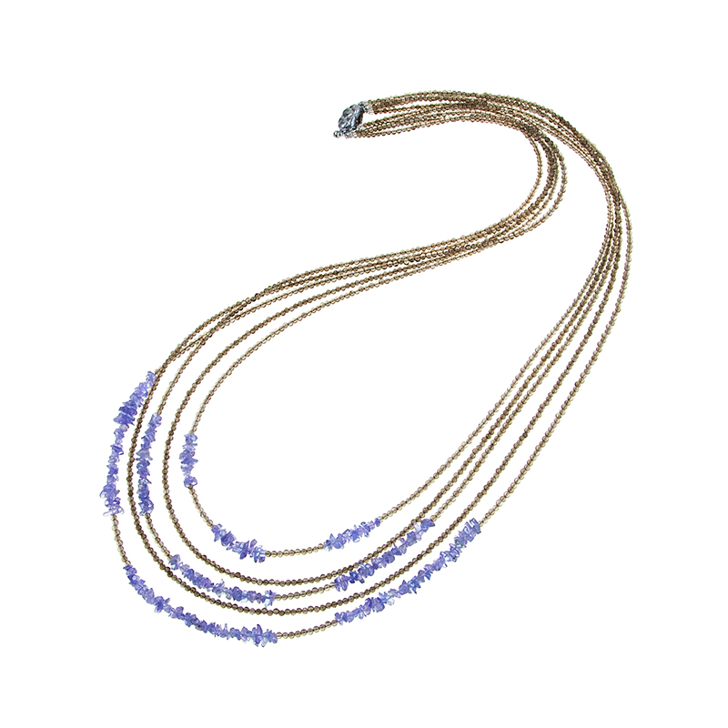 SV スモーキークォーツ タンザナイト 5連ドレープネックレス QU 約95.00ct TA 約48