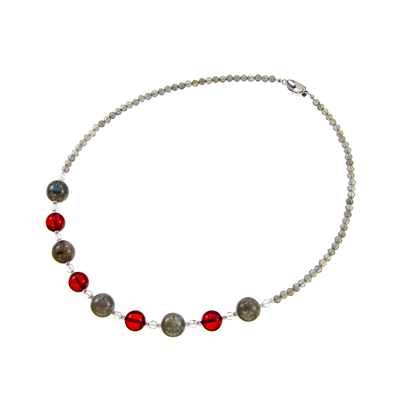 SV ラブラドライト レッドアンバー(トリート) クォーツ ネックレス LAB 約92.00ct A