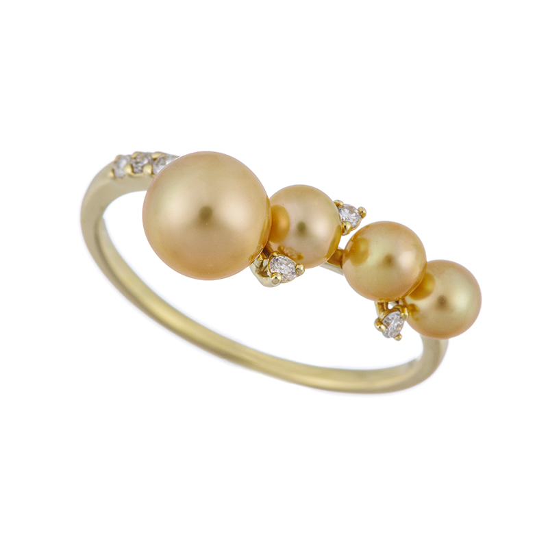 K18YG カラミアン産 白蝶ケシパール ナチュラルゴールデン ダイヤ リング P 約3.0-5.0