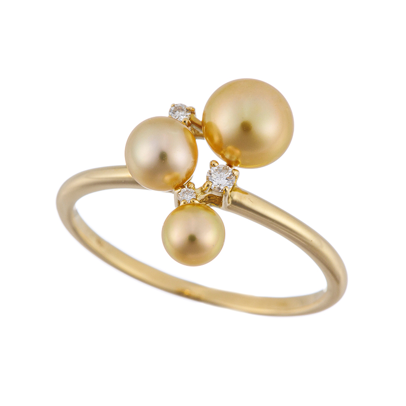 K18YG カラミアン産 白蝶ケシパール ナチュラルゴールデン ダイヤ リング P 約3.0-5.0