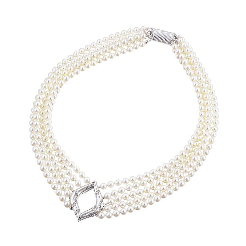 SV テリVeryGood 越物 アコヤ真珠 無調色 ホワイトトパーズ 5連ネックレス P 約5.0