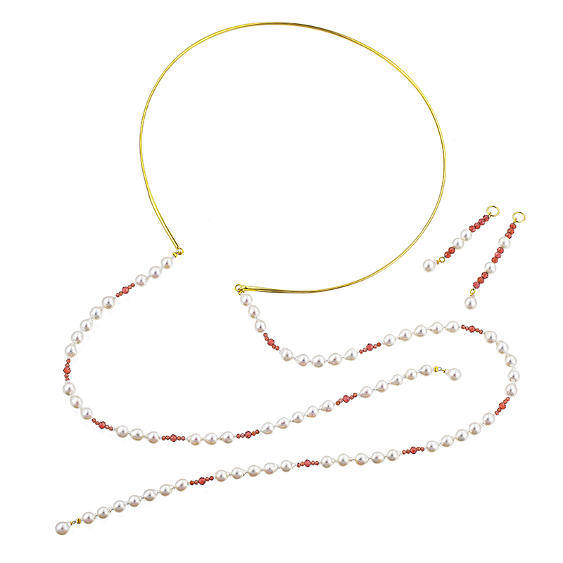 SV 越物 アコヤ真珠 無調色 ガーネット デザインネックレス & チャーム 2点セット P 約5.