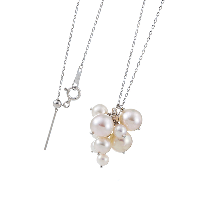 K18YG(ロジウムメッキ) アコヤ真珠 ブロッサム ネックレス P 約4.0-7.5mm 長さ：約