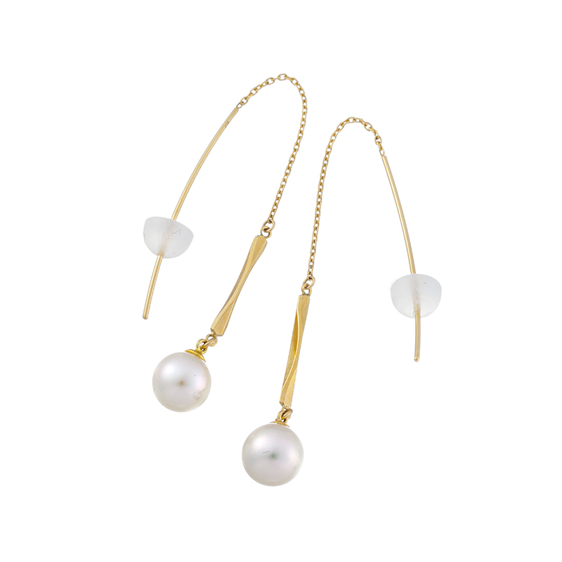 K18YG アコヤ真珠 切子 ピアス P 約6.5mm 縦：約55.0mm 横：約6.5mm 総重量