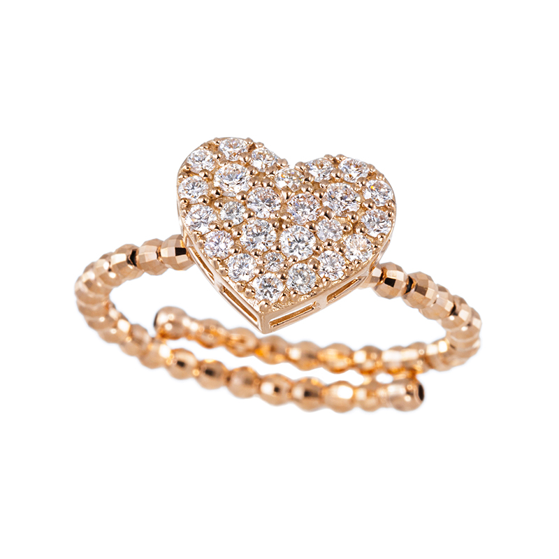 K18PG ダイヤモンド ハートモチーフ フリーリング D 約0.40ct 幅：約3.6-9.7mm