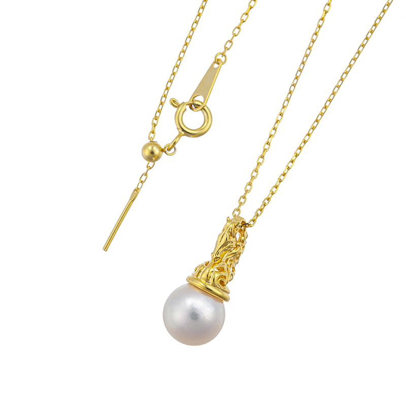 SV アコヤ真珠 ナイトモチーフ デザインネックレス P 約8.5mm 約50cm