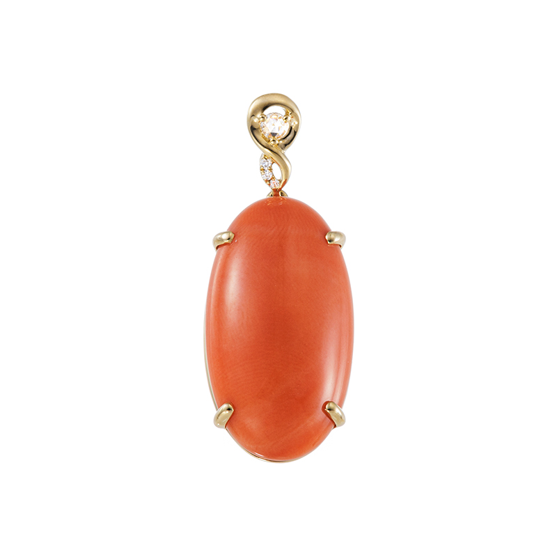 K18YG モモサンゴ ダイヤ ペンダントトップ COR 約8.50ct D 約0.03ct