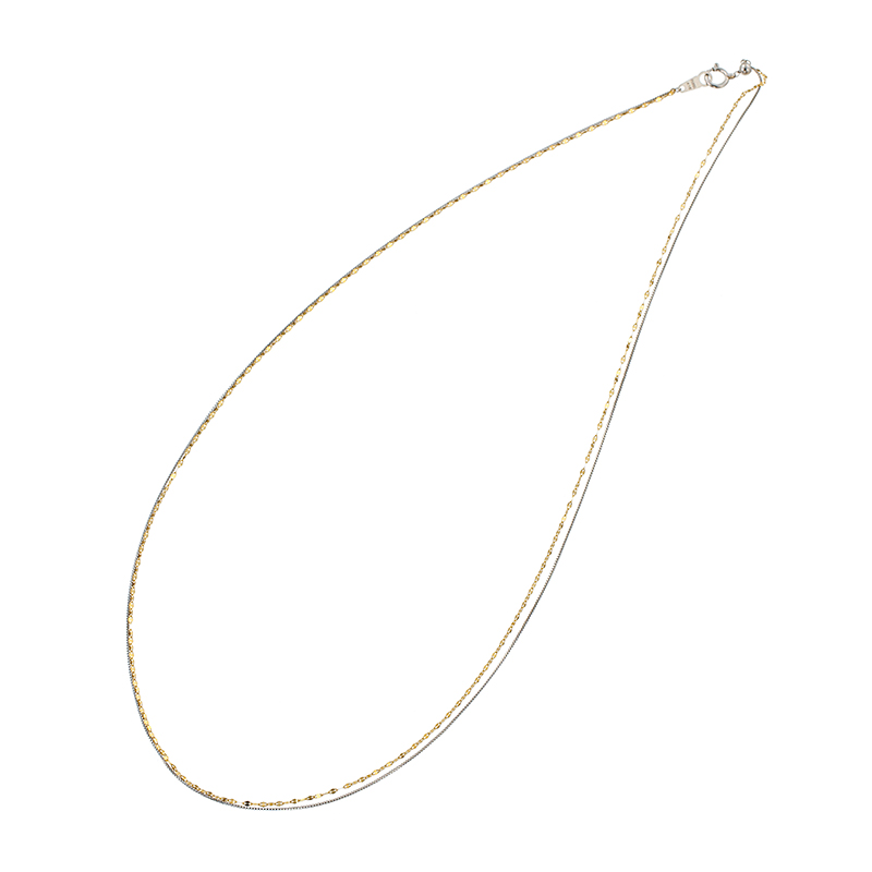 PT850/K18YG ペタル & ベネチアン フリーレイヤード 2連ネックレス 全長 約50cm 