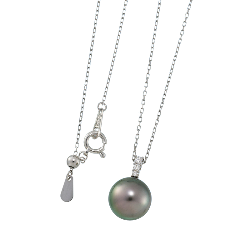 PT900/PT850 黒蝶真珠(オーロララグーン) ダイヤ ネックレス P 約9.0mm D 約0