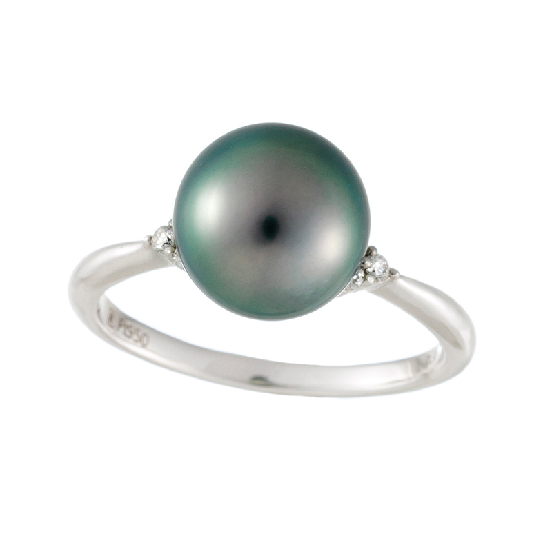 PT900 黒蝶真珠(オーロララグーン) ダイヤ リング P 約9.0mm D 約0.07ct